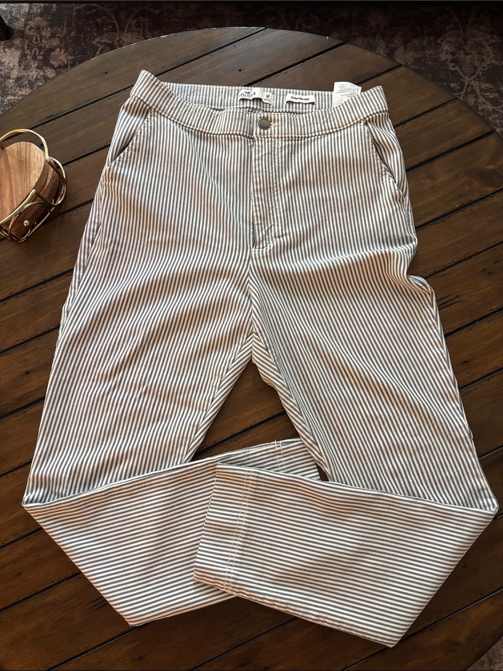 Hollister Narrow Stripe Chino Pants in Beige and White
